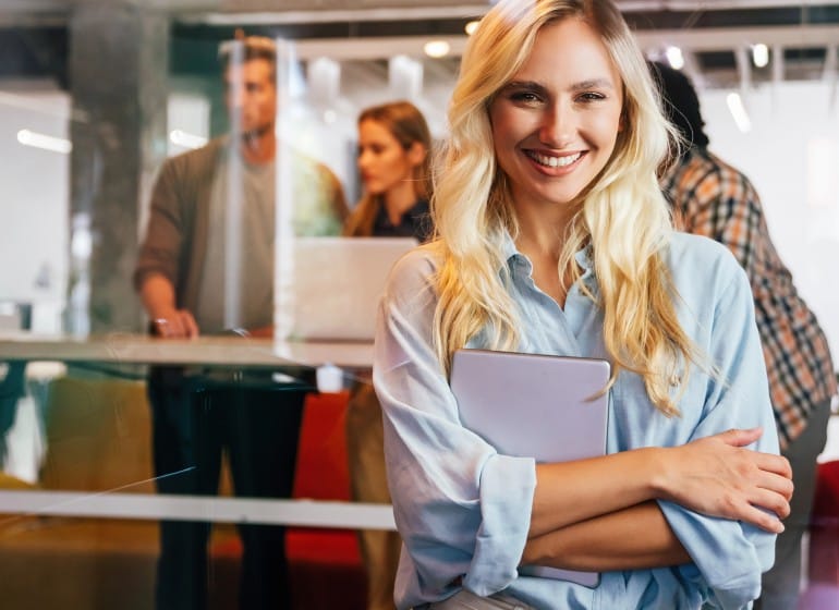 Casual Business woman holding a laptop