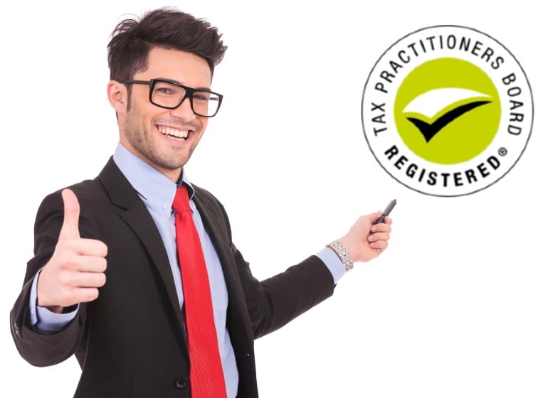 Businessman pointing the Registered Tax Agent symbol