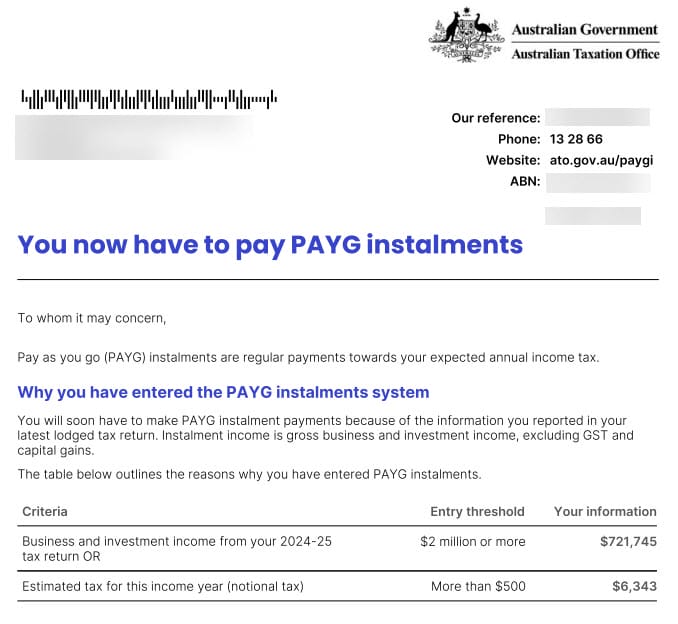 ATO PAYG Instalment Notice