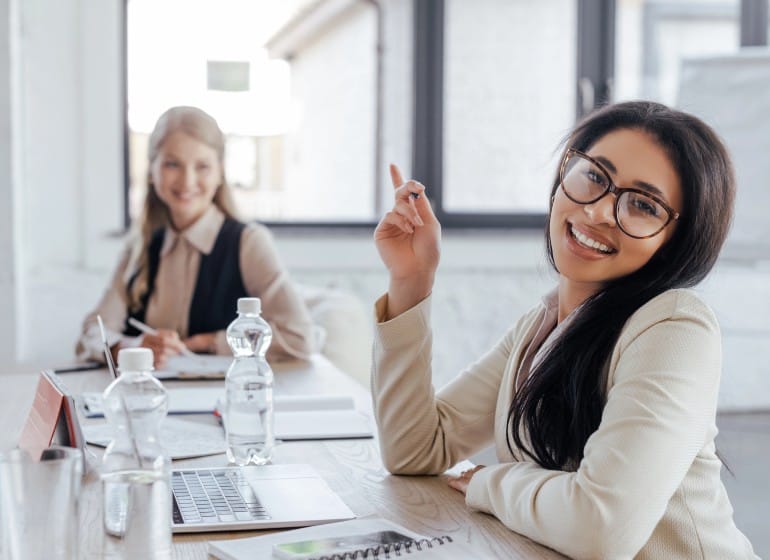 Casual Business woman sitting at a desk